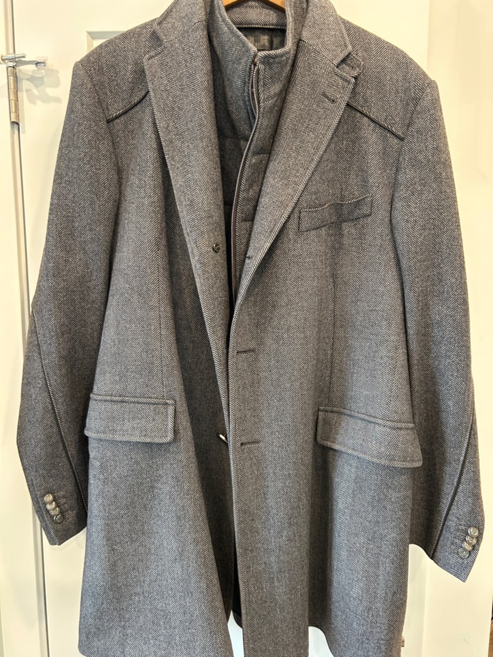 Men's Corneliani ID Grey Overcoat -Virgin Wool/Cashgora 58 R